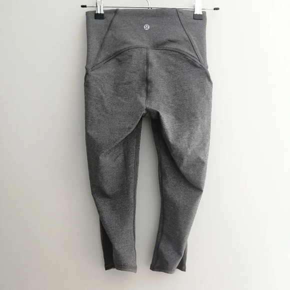 Lululemon Train Times 17" Crop High Rise Leggings Heathered Gray with Mesh 4 - Picture 4 of 13